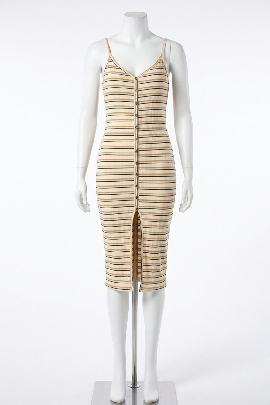 NEW ENDLESS BLU. ribbed stretch modal-jersey midi dress in banana multi